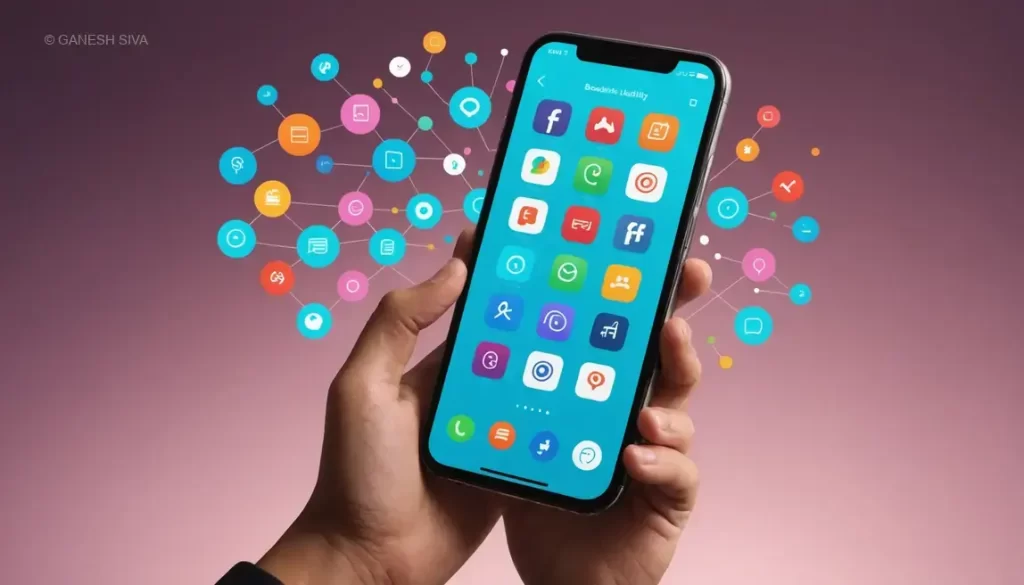 A sleek smartphone interface blending into a user's hand, illustrating the seamless connection between beauty and usability in technology.
