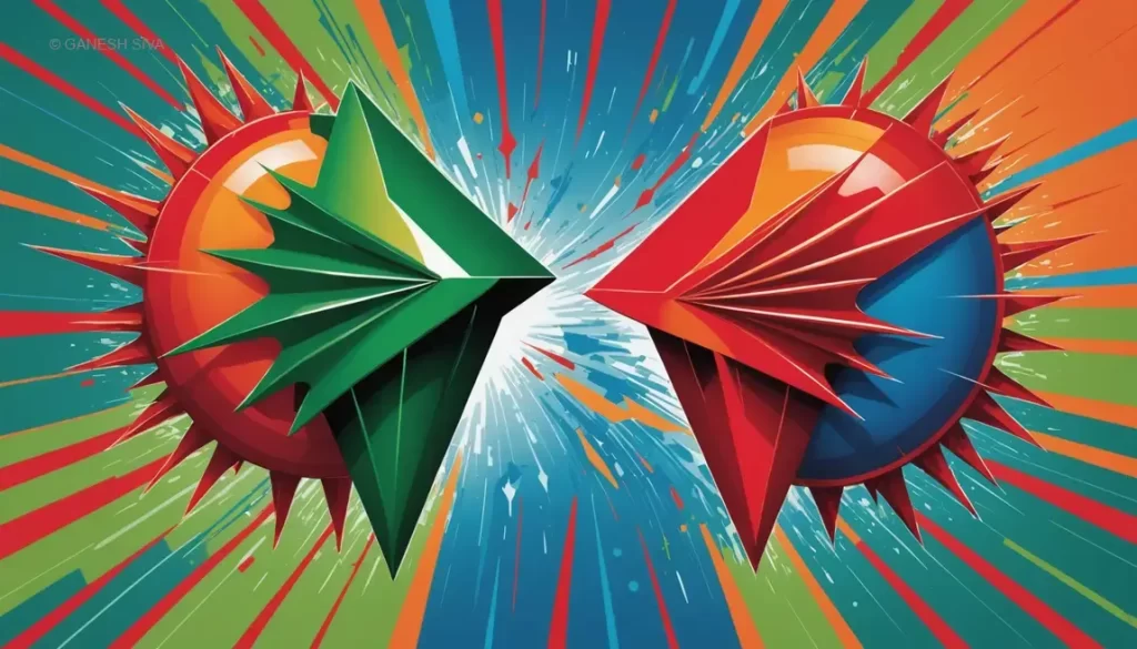 Abstract representation of aggressive and defensive cognitive biases interacting in a neural network.