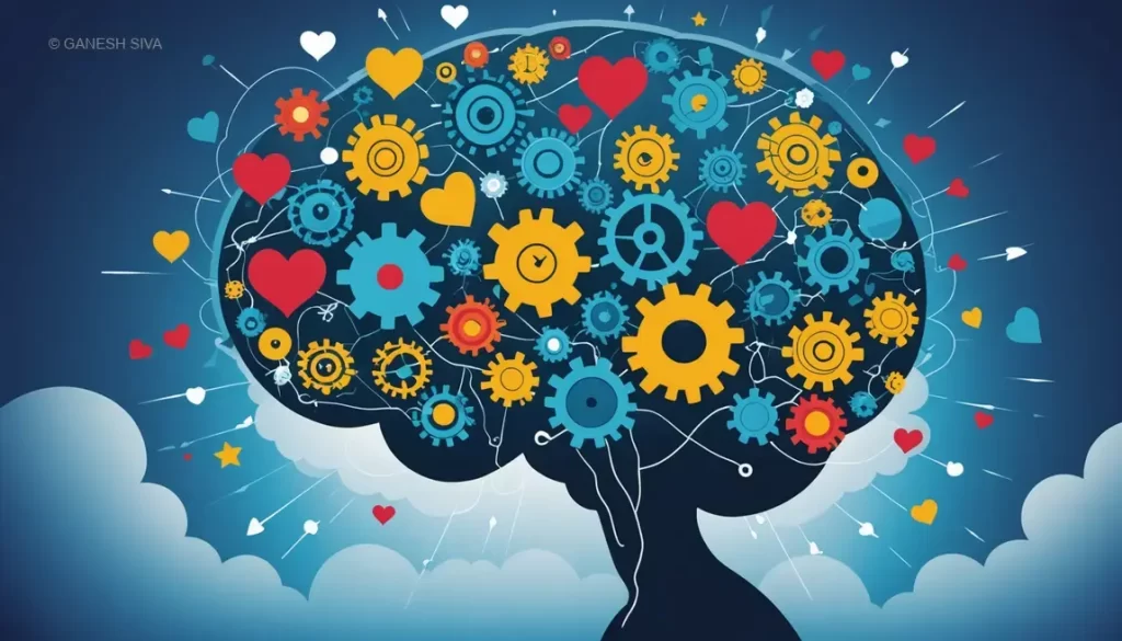 Conceptual illustration of Appraisal Theory showing a brain with gears and emotional symbols representing cognitive evaluation of emotions.